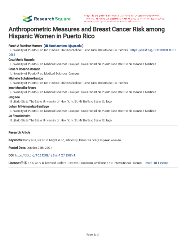 (PDF) Anthropometric Measures and Breast Cancer Risk among Hispanic ...