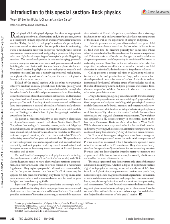 (PDF) Introduction to this special section: Rock physics