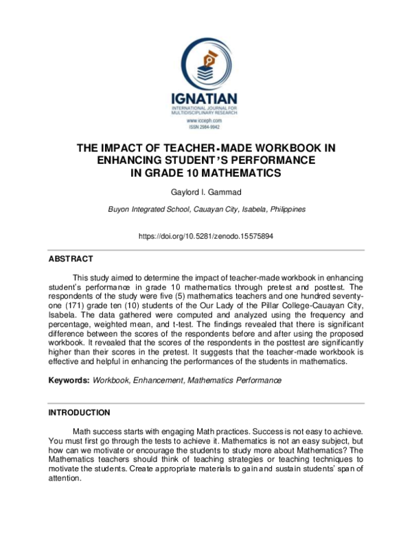 (PDF) THE IMPACT OF TEACHER MADE WORKBOOK IN ENHANCING STUDENT S ...