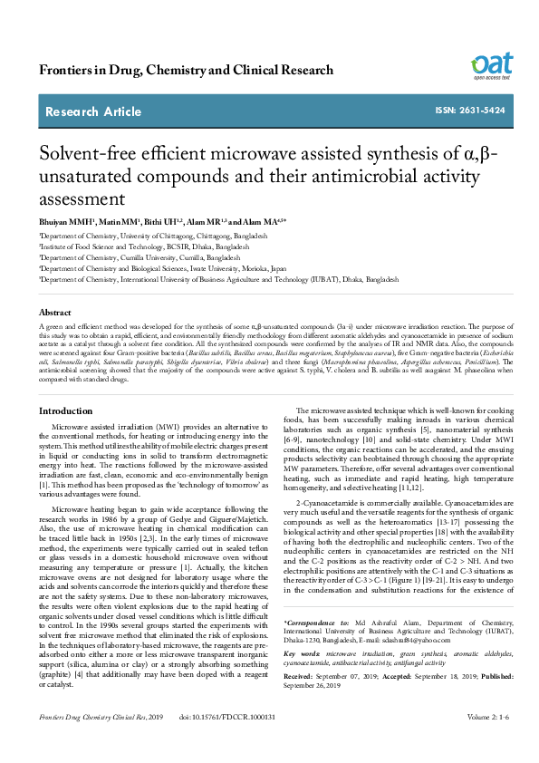 (PDF) Solvent-free efficient microwave assisted synthesis of α,β ...