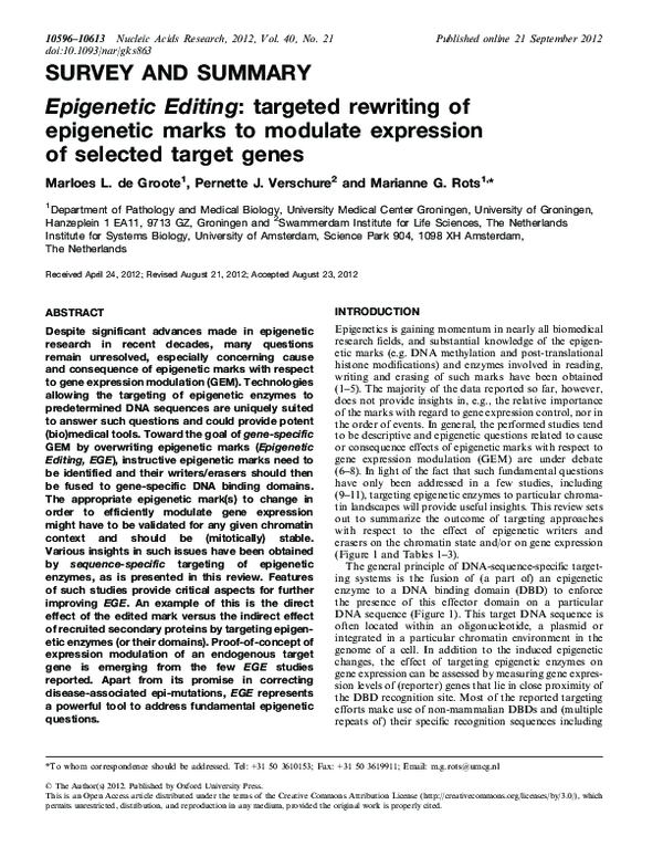 (PDF) Epigenetic Editing: targeted rewriting of epigenetic marks to ...