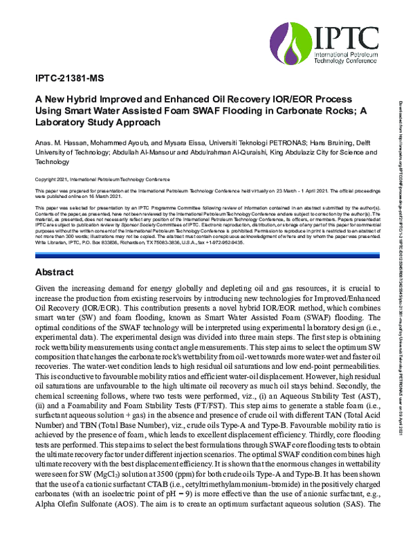 (PDF) IPTC-21381-MS A New Hybrid Improved and Enhanced Oil Recovery IOR ...