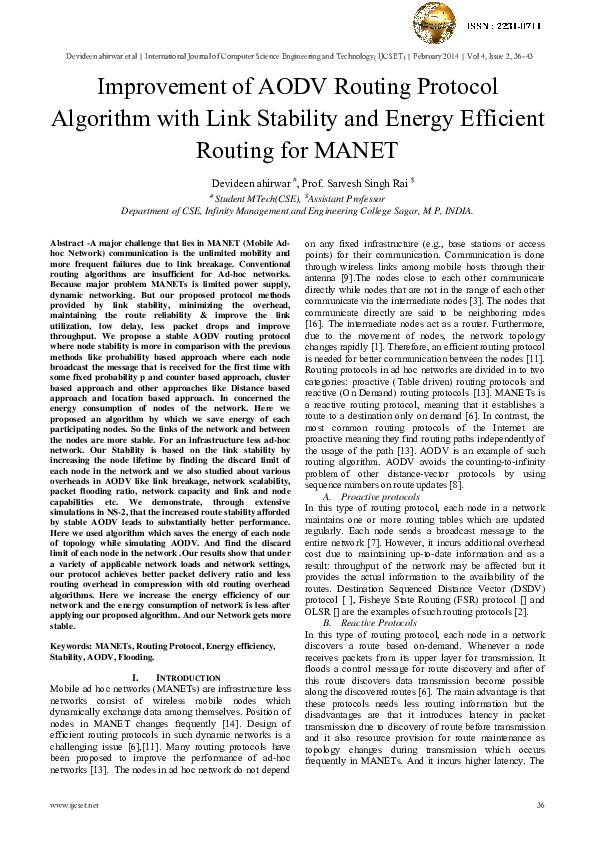 (PDF) Improvement of AODV Routing Protocol Algorithm with Link ...
