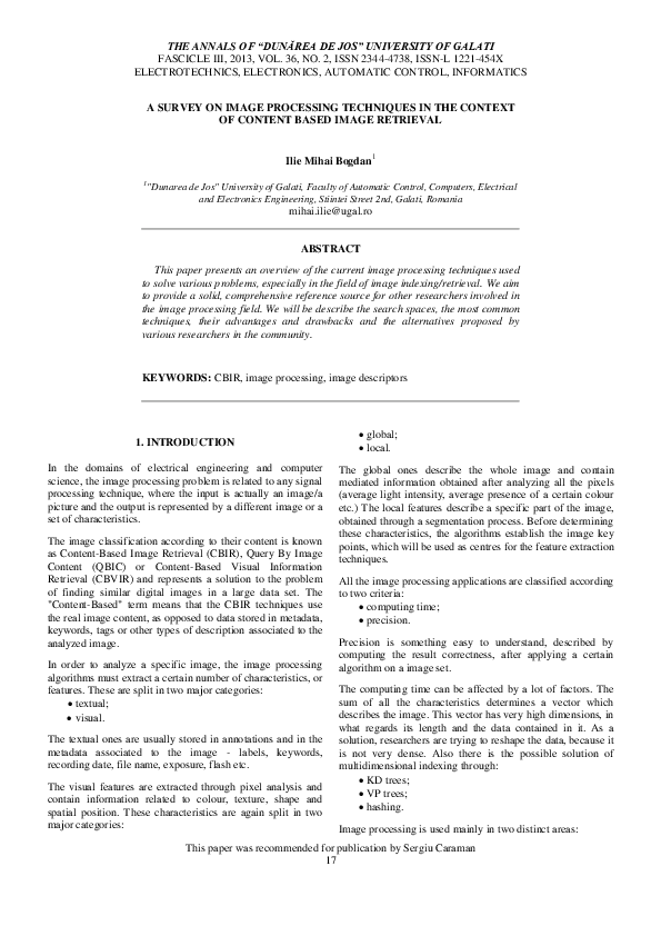 (PDF) A Survey on Image Processing Techniques in the Context of Content ...