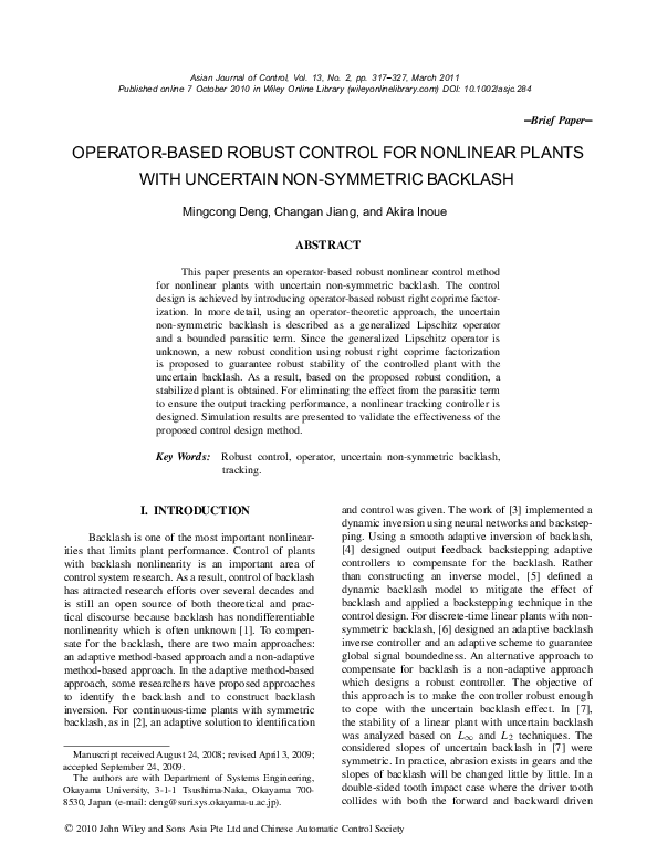 (PDF) Operator-based robust control for nonlinear plants with uncertain ...