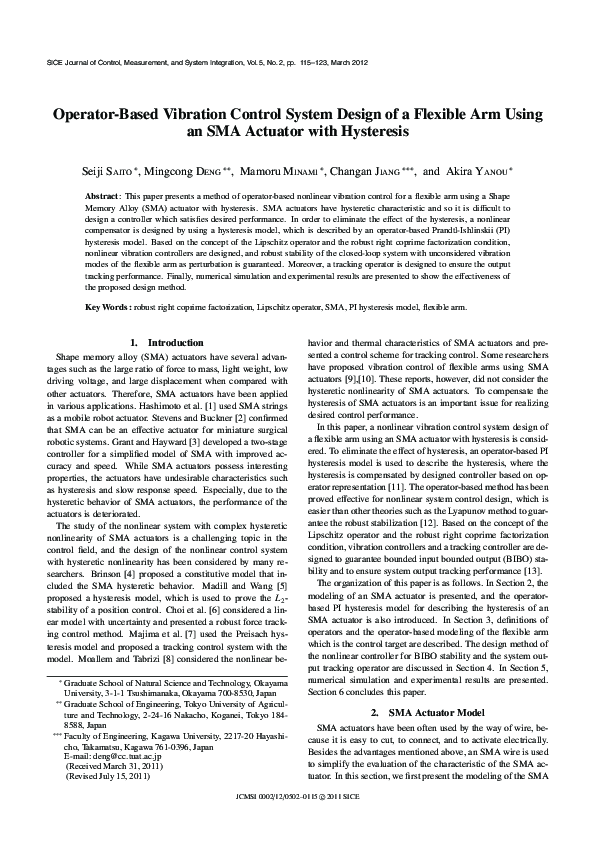 (PDF) Operator-Based Vibration Control System Design of a Flexible Arm ...