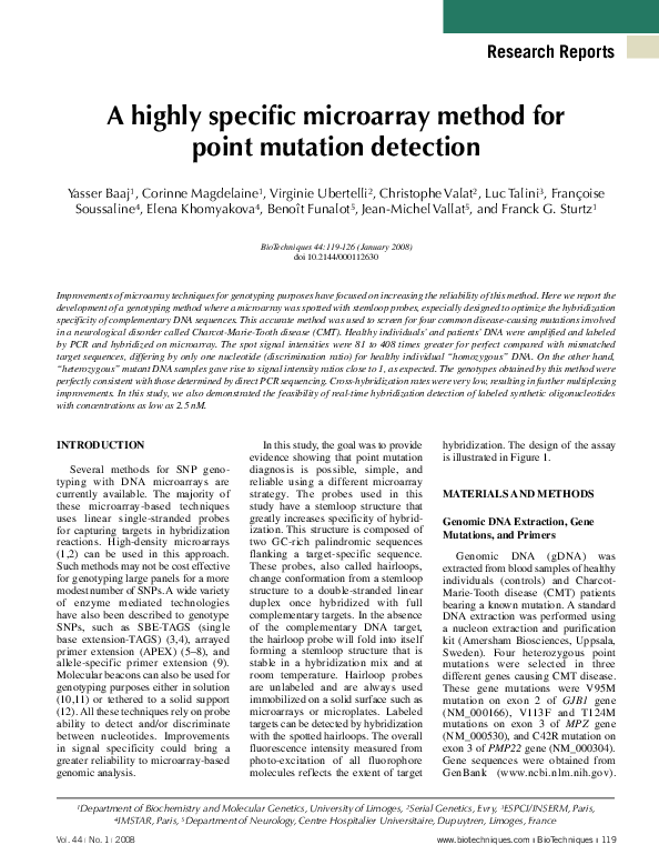 (PDF) A highly specific microarray method for point mutation detection