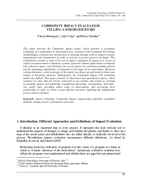 (PDF) Community Impact Evaluation. Telling a stronger story