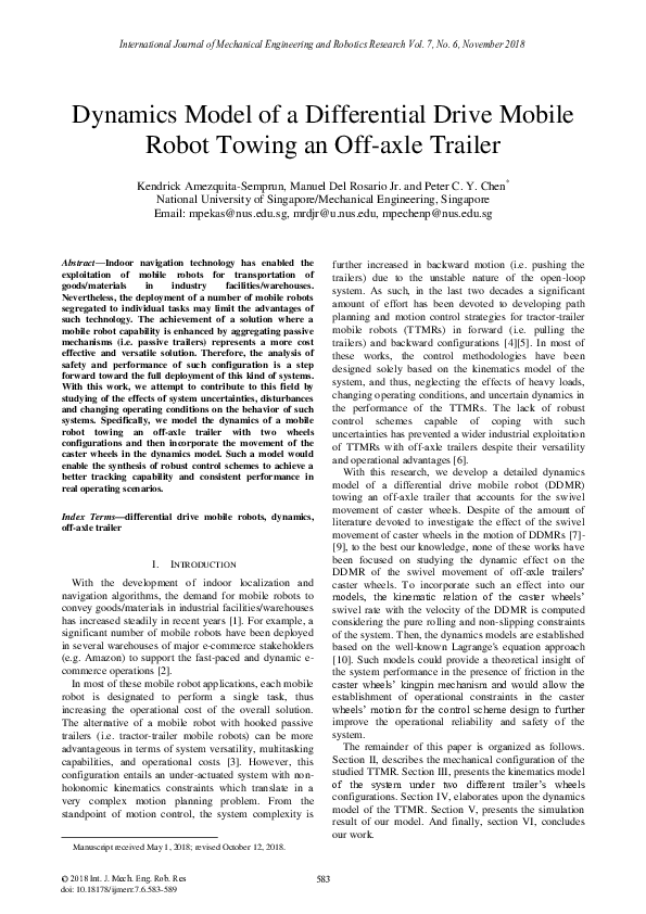(PDF) Dynamics Model of a Differential Drive Mobile Robot Towing an Off ...