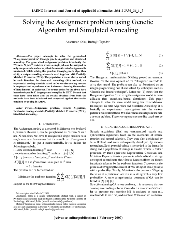 (PDF) Solving the Assignment problem using Genetic Algorithm and ...