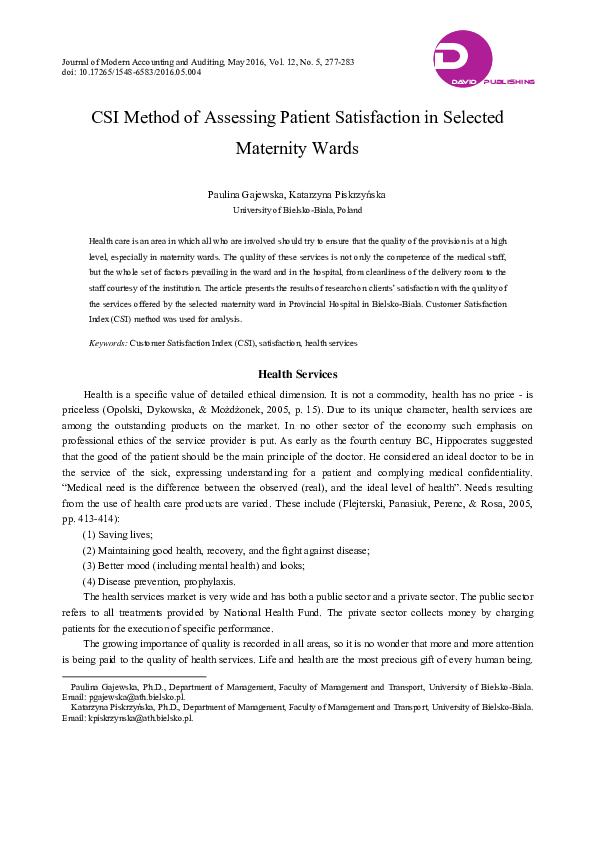 (PDF) CSI Method of Assessing Patient Satisfaction in Selected ...