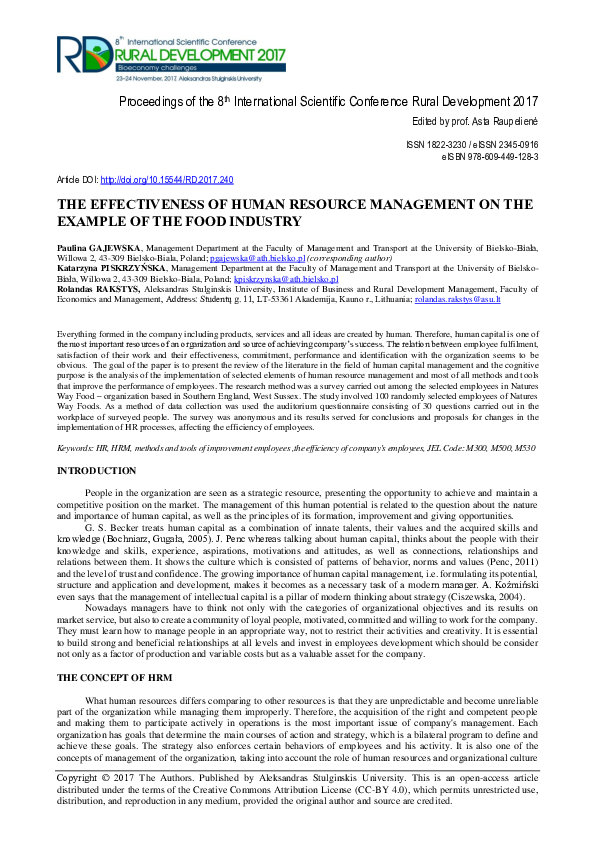 (PDF) The Effectiveness of Human Resource Management on the Example of ...