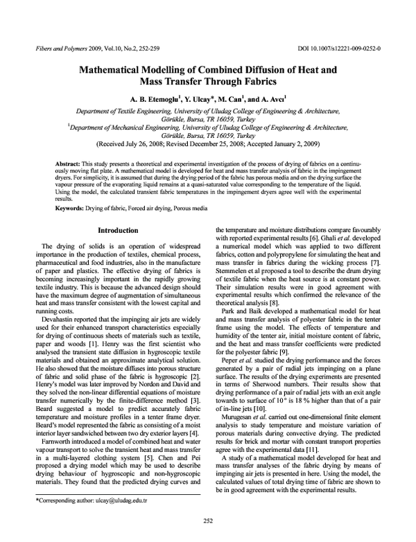 (PDF) Mathematical modelling of combined diffusion of heat and mass ...