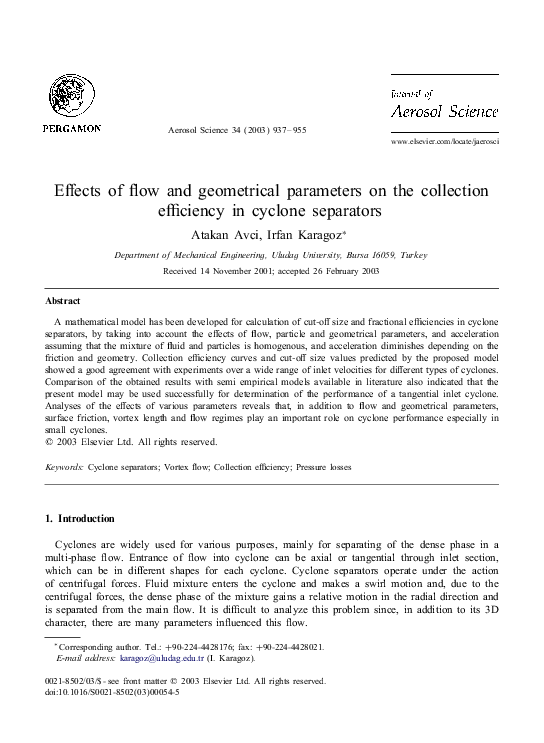 (PDF) Effects of flow and geometrical parameters on the collection ...