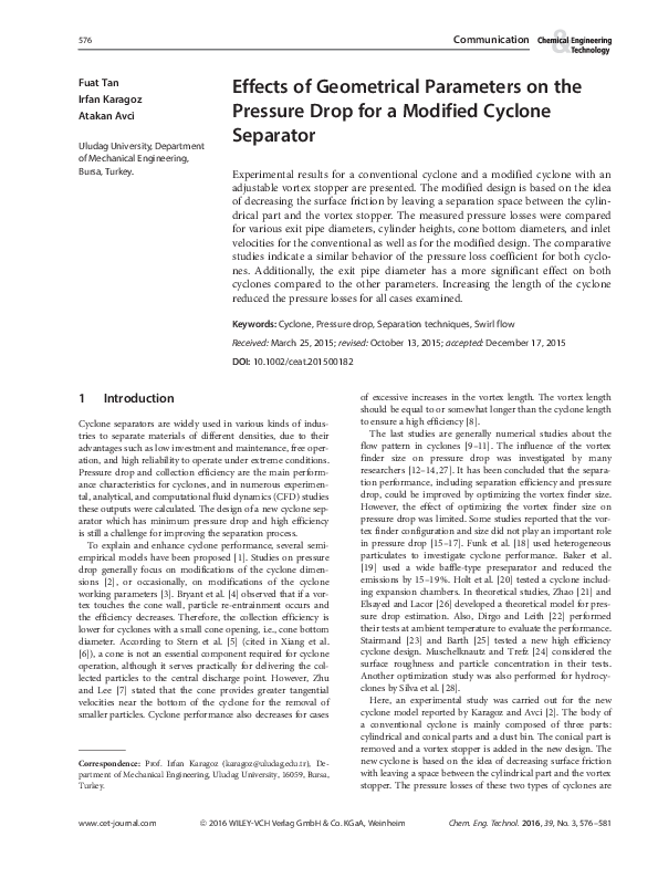 (PDF) Effects of Geometrical Parameters on the Pressure Drop for a ...