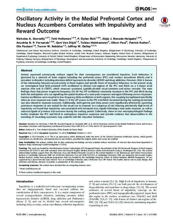 (PDF) Oscillatory Activity in the Medial Prefrontal Cortex and Nucleus ...