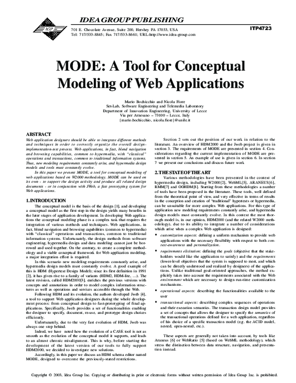(PDF) MODE : A Tool for Conceptual Modeling of Web Applications