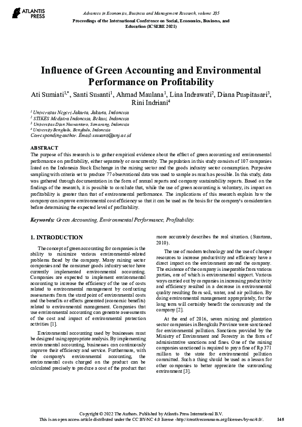 (PDF) Influence of Green Accounting and Environmental Performance on ...