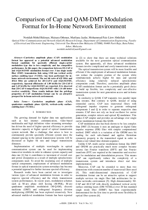 (PDF) Comparison of Cap and QAM-DMT Modulation Format for In-Home ...