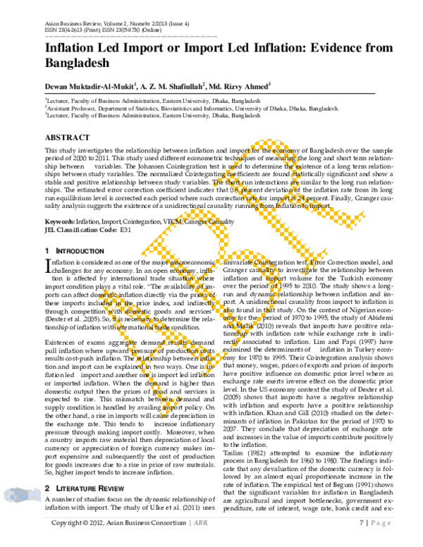 (PDF) Inflation Led Import or Import Led Inflation: Evidence from ...