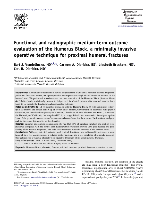 (PDF) Functional and radiographic medium-term outcome evaluation of the ...