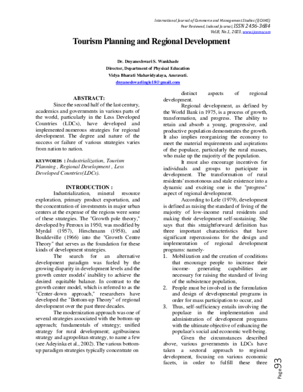 (PDF) Tourism Planning and Regional Development
