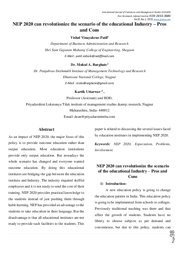 (PDF) NEP 2020 can revolutionize the scenario of the educational ...