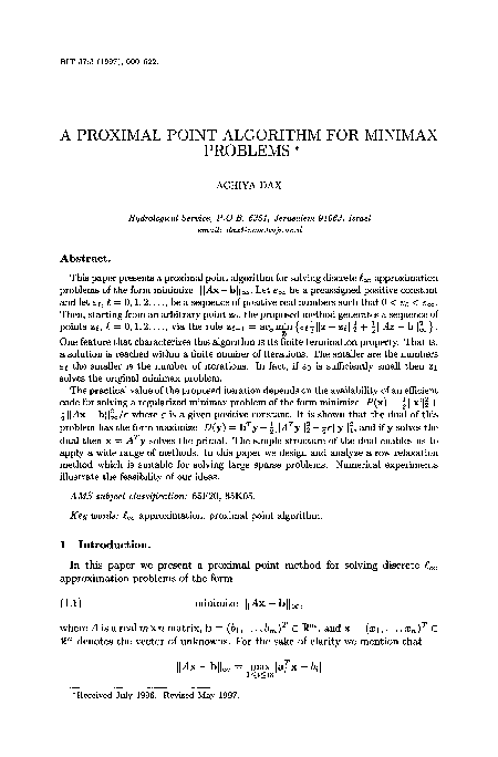 (PDF) A proximal point algorithm for minimax problems