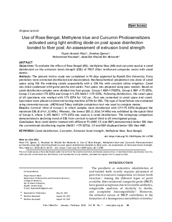 (PDF) Use of Rose Bengal, Methylene blue and Curcumin Photosensitizers ...