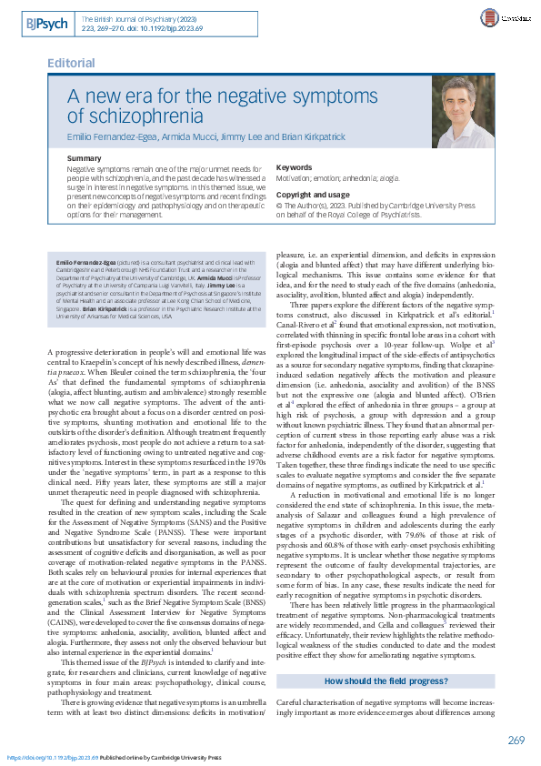 (PDF) A new era for the negative symptoms of schizophrenia