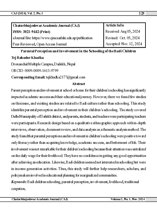 (PDF) Parental Perception and Involvement in the Schooling of the Badi ...