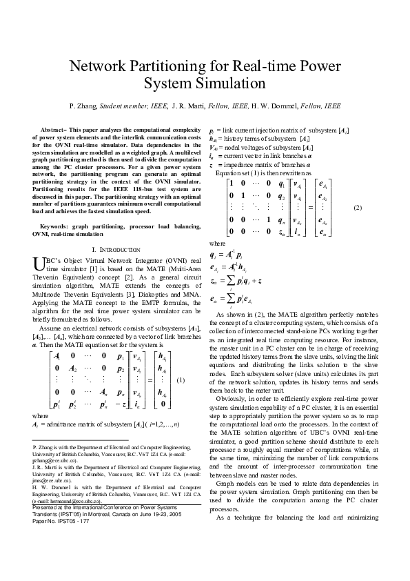 (PDF) Network partitioning for real-time power system simulation