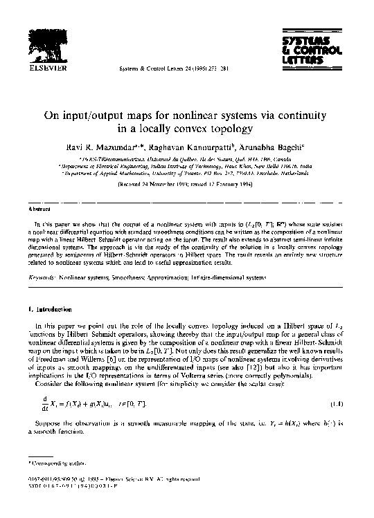 (PDF) On input/output maps for nonlinear systems via continuity in a ...