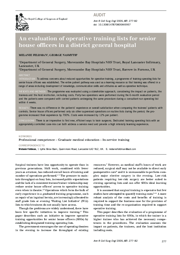 (PDF) An evaluation of operative training lists for senior house ...