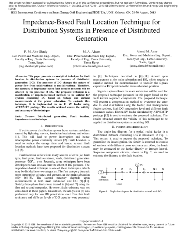 (PDF) Impedance-based fault location technique for distribution systems ...