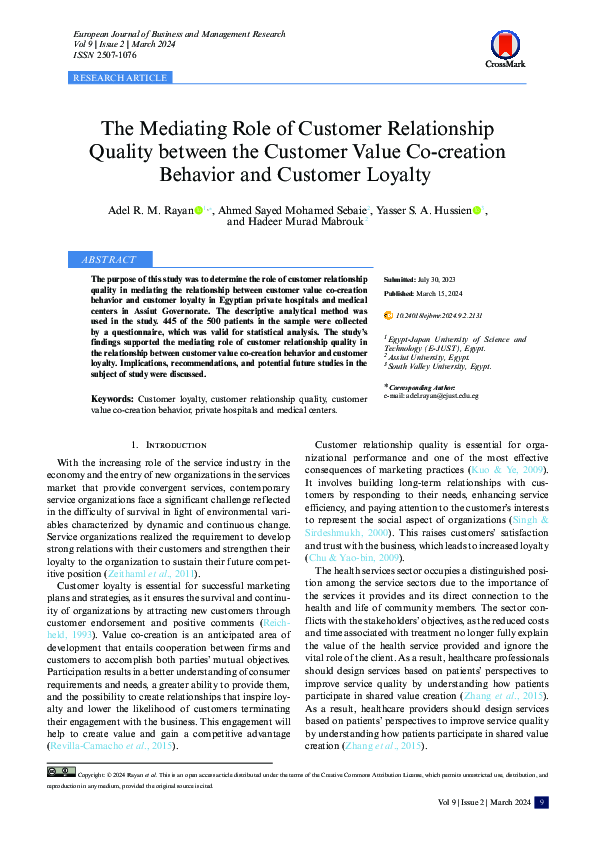 (PDF) Mediating Role of Customer Relationship Quality between the ...