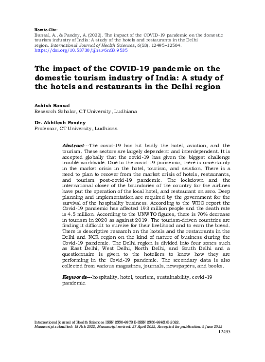 (PDF) The impact of the COVID-19 pandemic on the domestic tourism ...
