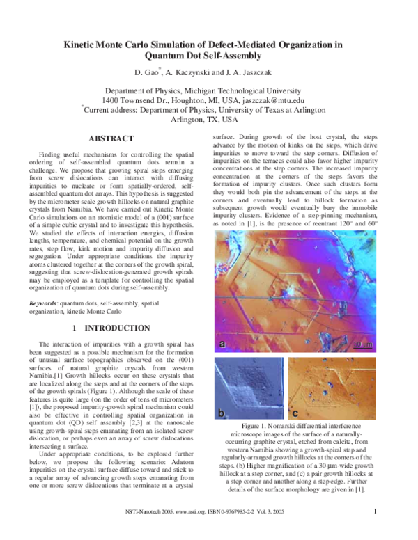 (PDF) Kinetic Monte Carlo Simulation of Defect-Mediated Organization in ...
