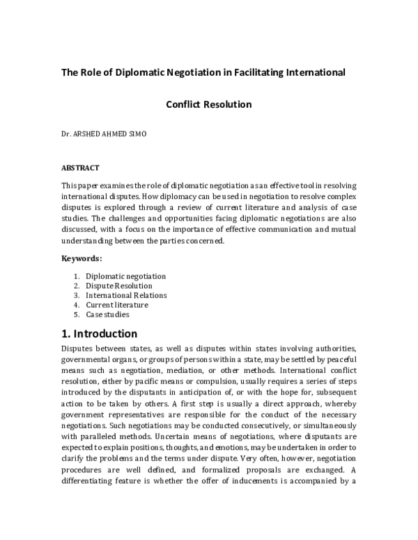 (PDF) The Role of Diplomatic Negotiation in Facilitating International ...