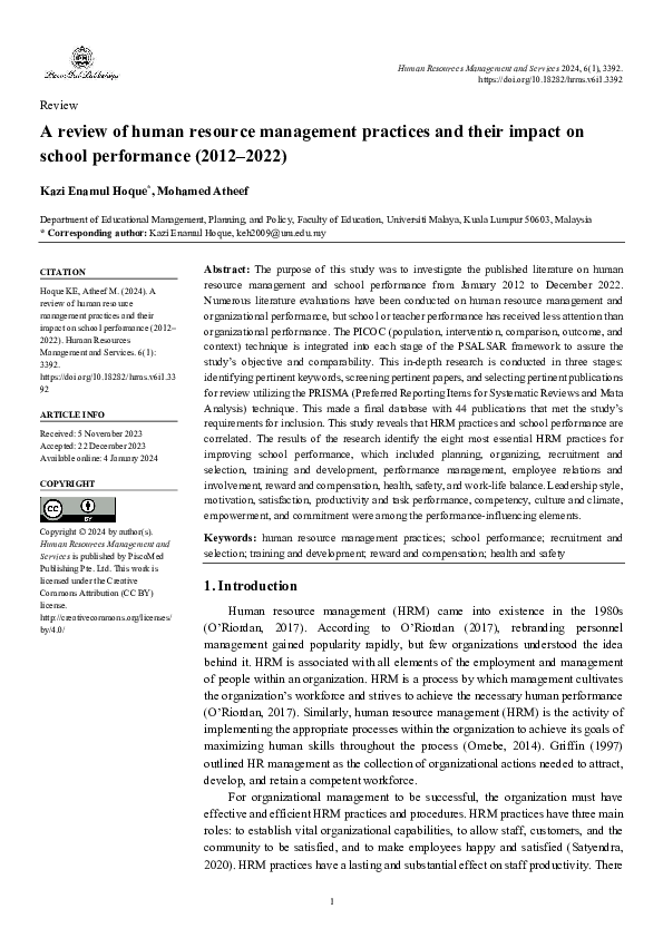 (PDF) A review of human resource management practices and their impact ...