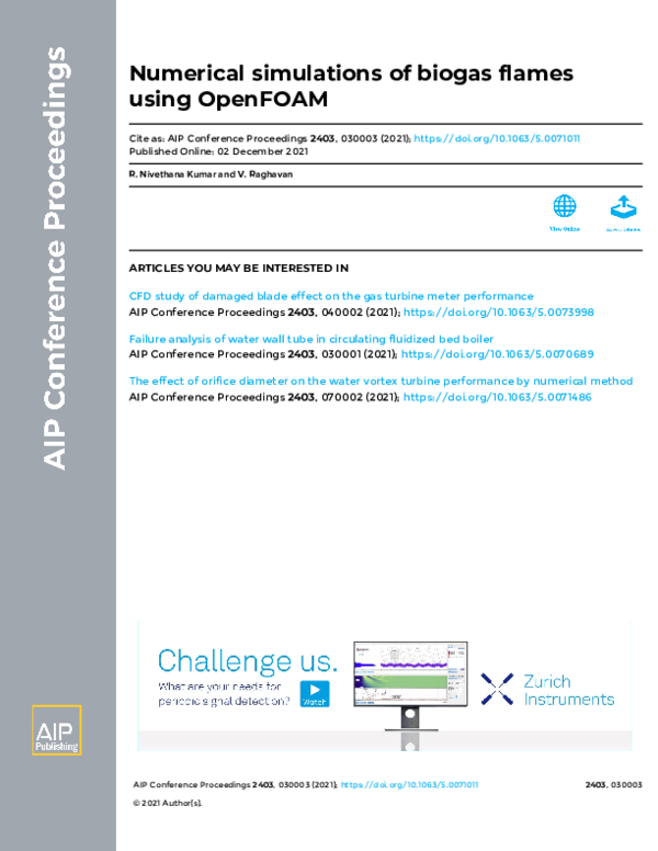 (PDF) Numerical simulations of biogas flames using OpenFOAM