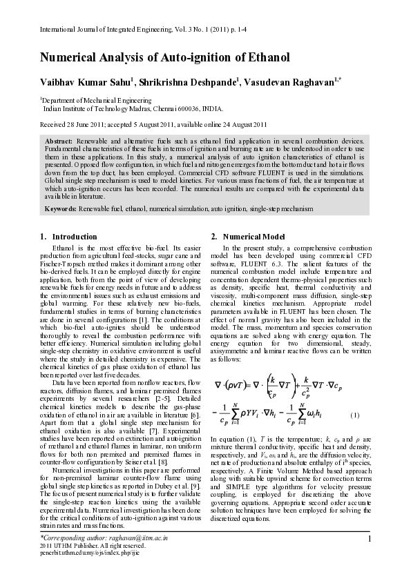 (PDF) Numerical Analysis of Auto-ignition of Ethanol