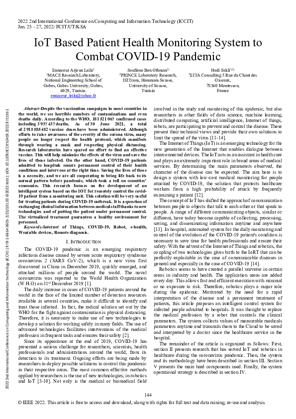 (PDF) IoT Based Patient Health Monitoring System to Combat COVID-19 ...
