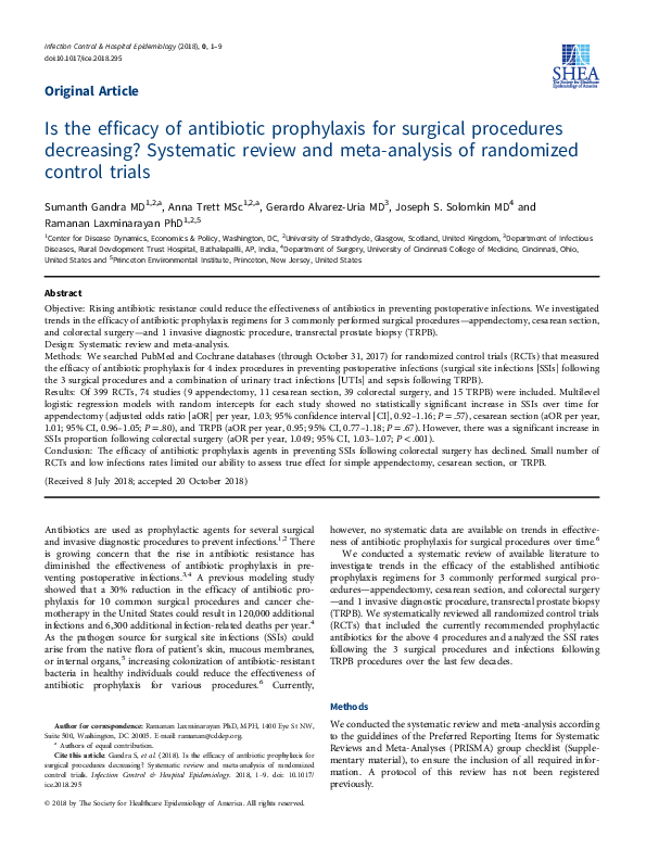 (PDF) Is the efficacy of antibiotic prophylaxis for surgical procedures ...