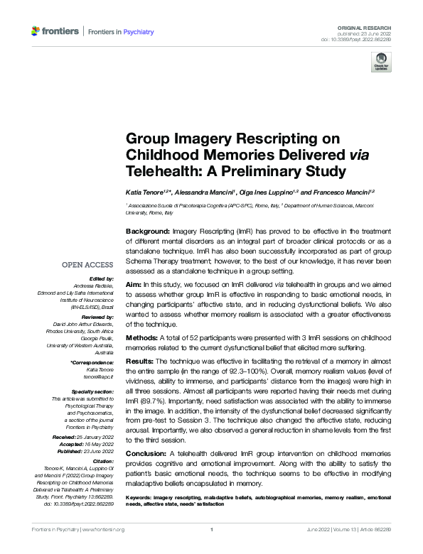(PDF) Group Imagery Rescripting on Childhood Memories Delivered via ...