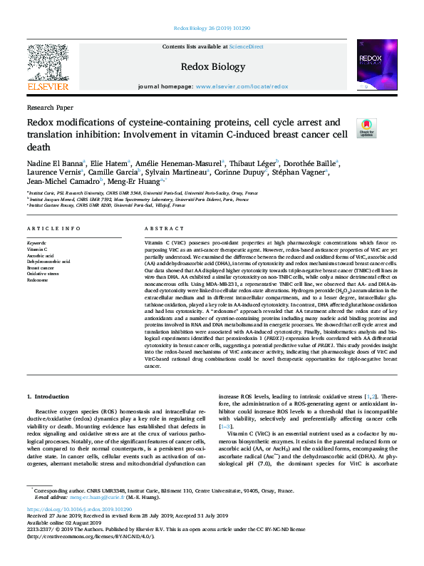 (PDF) Redox modifications of cysteine-containing proteins, cell cycle ...