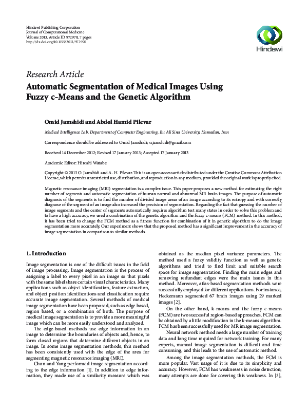 (PDF) Automatic Segmentation of Medical Images Using Fuzzy c-Means and ...