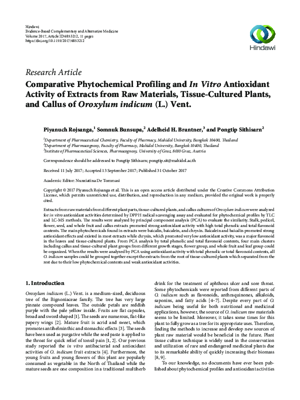 (PDF) Comparative Phytochemical Profiling and In Vitro Antioxidant ...