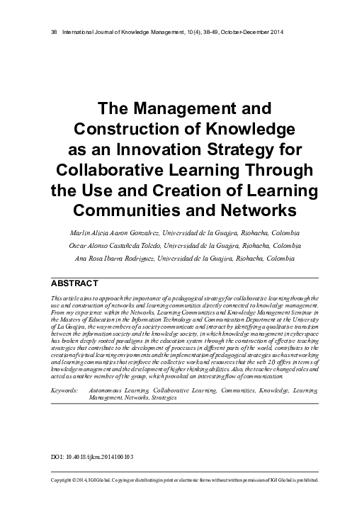 (PDF) The Management and Construction of Knowledge as an Innovation ...
