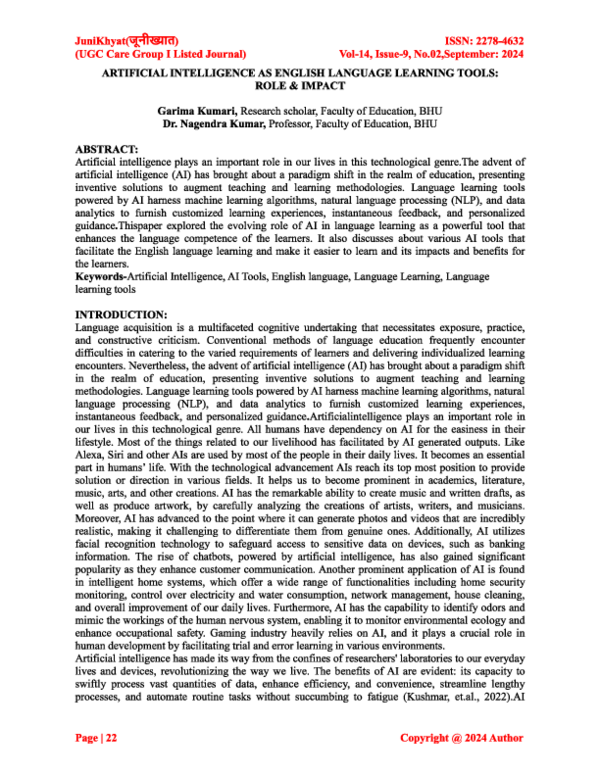 (PDF) ARTIFICIAL INTELLIGENCE AS ENGLISH LANGUAGE LEARNING TOOLS: ROLE ...